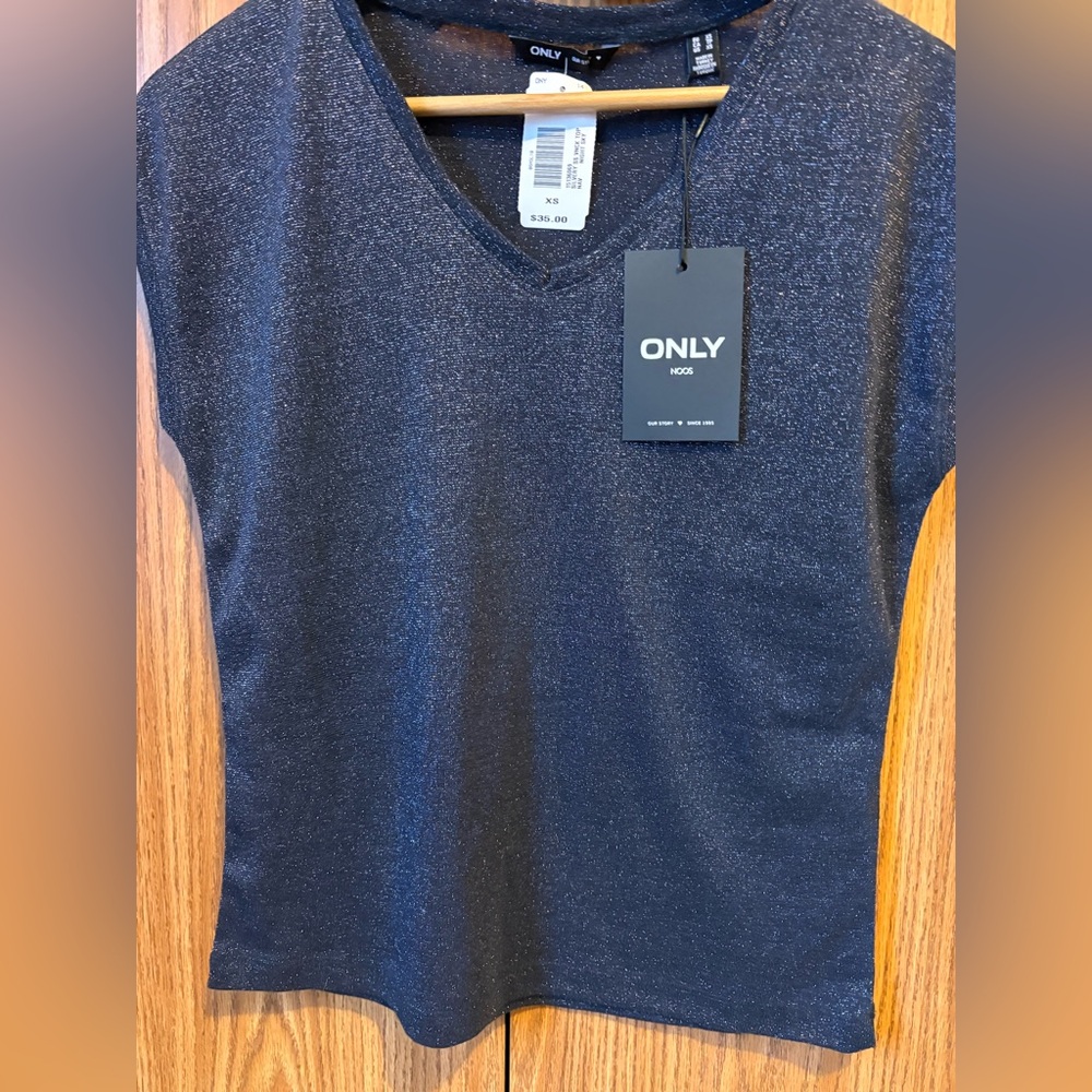 ONLY Navy Sparkle V-Neck Top